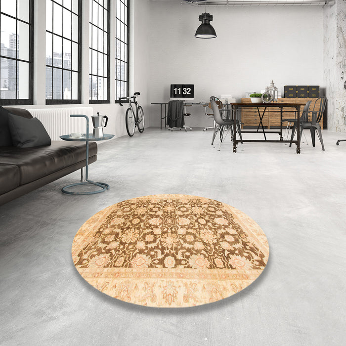 Round Machine Washable Abstract Brown Gold Rug in a Office, wshabs791