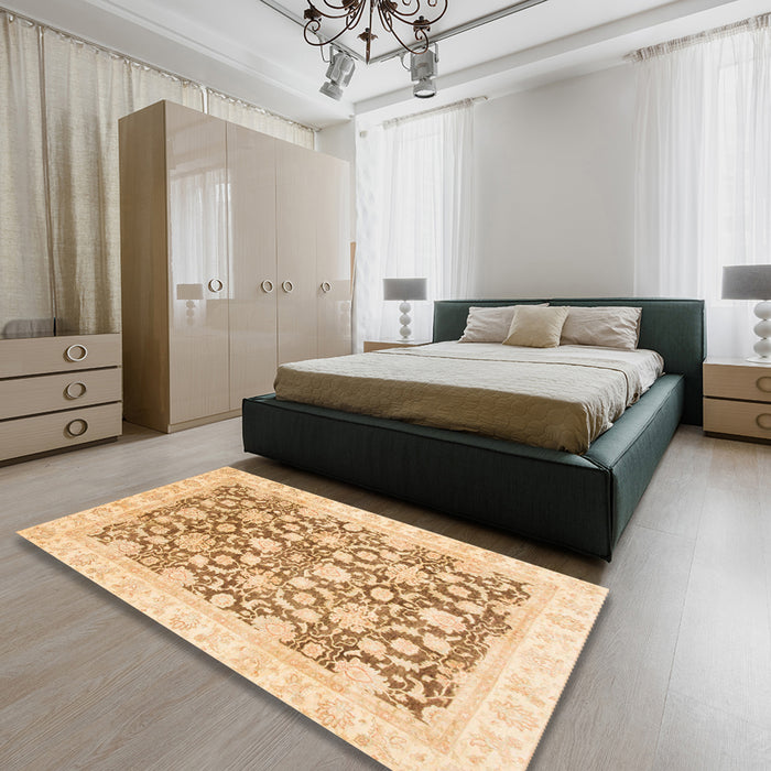 Machine Washable Abstract Brown Gold Rug in a Bedroom, wshabs791