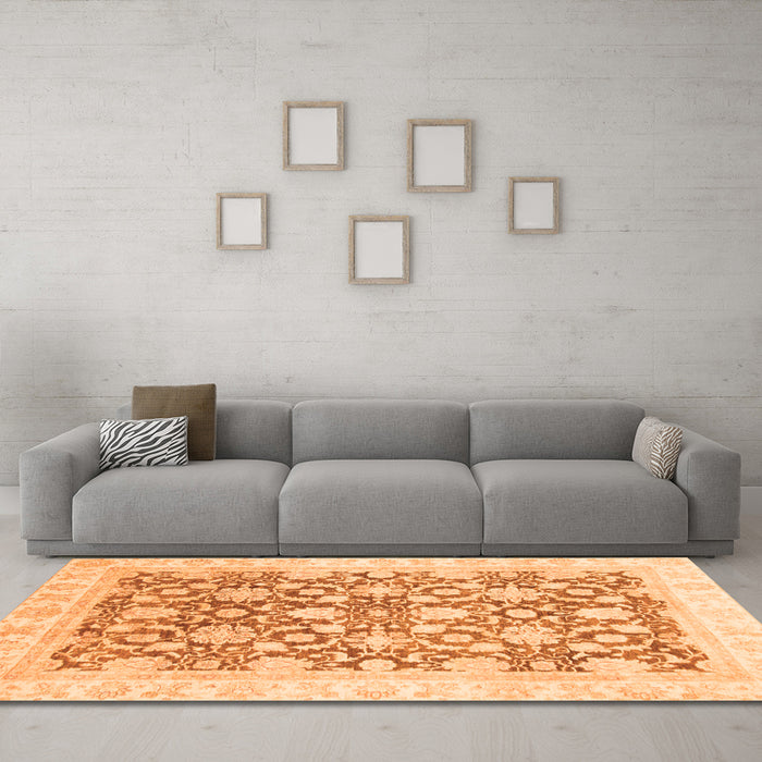 Machine Washable Oriental Orange Traditional Area Rugs in a Living Room, wshabs791org