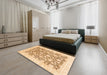 Abstract Brown Gold Oriental Rug in a Bedroom, abs791