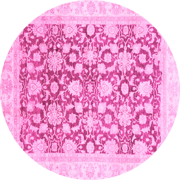 Round Machine Washable Oriental Pink Traditional Rug, wshabs791pnk