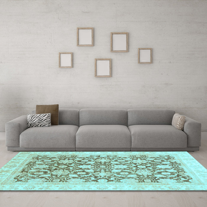 Machine Washable Oriental Light Blue Traditional Rug in a Living Room, wshabs791lblu