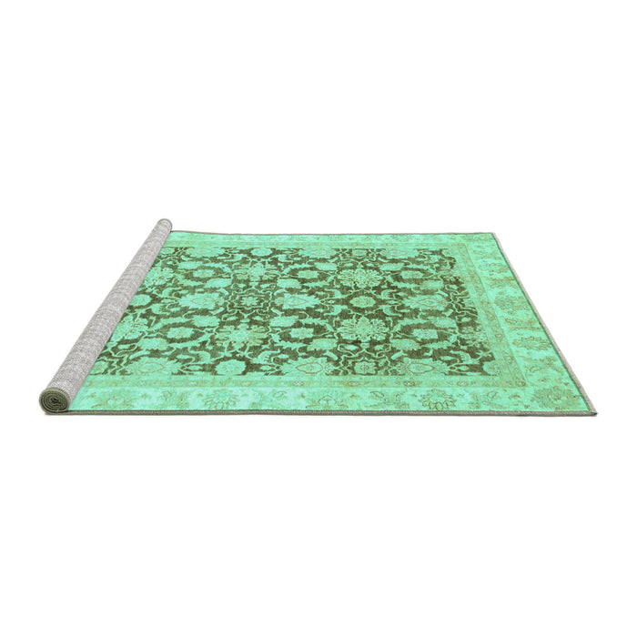 Sideview of Machine Washable Oriental Turquoise Traditional Area Rugs, wshabs791turq