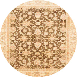 Round Machine Washable Abstract Brown Gold Rug, wshabs791