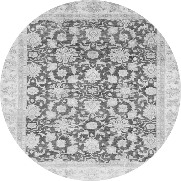 Round Machine Washable Oriental Gray Traditional Rug, wshabs791gry
