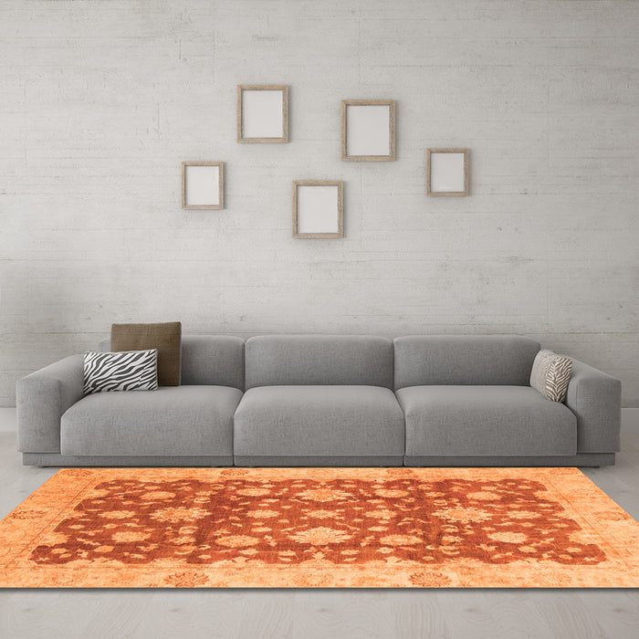 Machine Washable Oriental Orange Traditional Area Rugs in a Living Room, wshabs792org