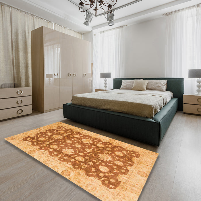 Abstract Orange Oriental Rug in a Bedroom, abs792