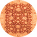 Round Machine Washable Oriental Orange Traditional Area Rugs, wshabs792org