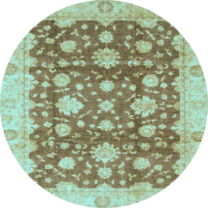Round Machine Washable Oriental Light Blue Traditional Rug, wshabs792lblu