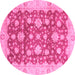 Round Machine Washable Oriental Pink Traditional Rug, wshabs792pnk