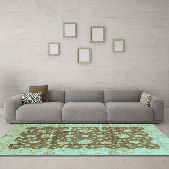 Machine Washable Oriental Light Blue Traditional Rug in a Living Room, wshabs792lblu