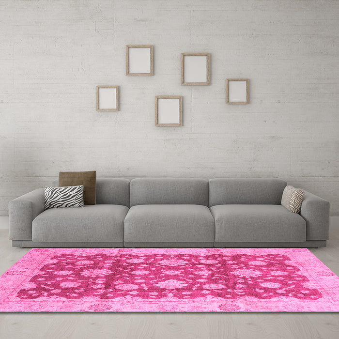 Machine Washable Oriental Pink Traditional Rug in a Living Room, wshabs792pnk