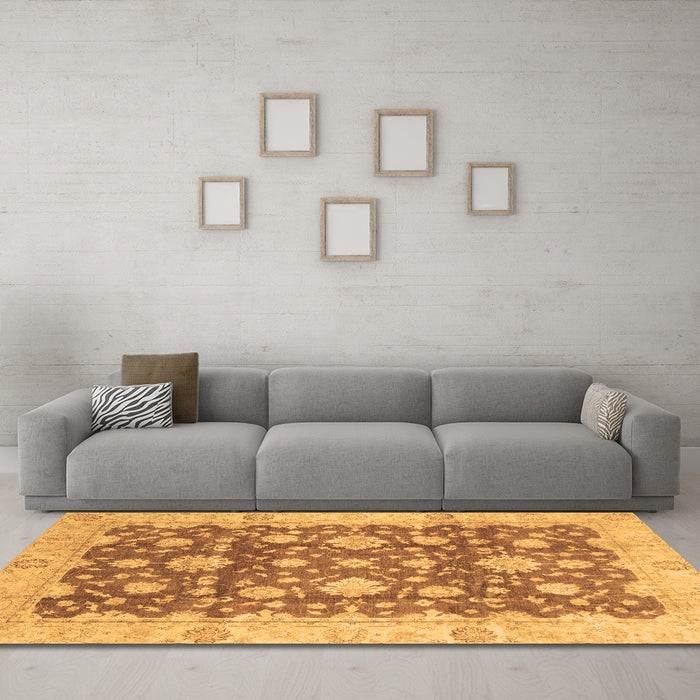 Machine Washable Oriental Brown Traditional Rug in a Living Room,, wshabs792brn