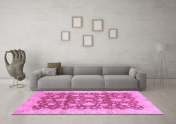 Machine Washable Oriental Purple Traditional Area Rugs in a Living Room, wshabs792pur