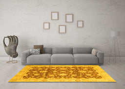 Machine Washable Oriental Yellow Traditional Rug in a Living Room, wshabs792yw