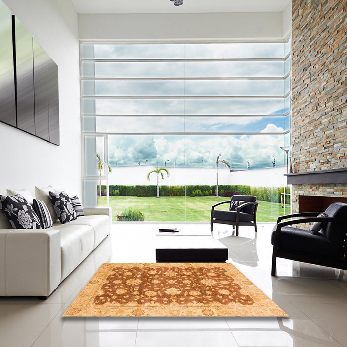 Square Machine Washable Abstract Orange Rug in a Living Room, wshabs792