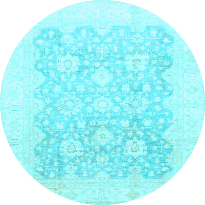 Round Machine Washable Oriental Light Blue Traditional Rug, wshabs793lblu