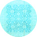 Round Machine Washable Oriental Light Blue Traditional Rug, wshabs793lblu