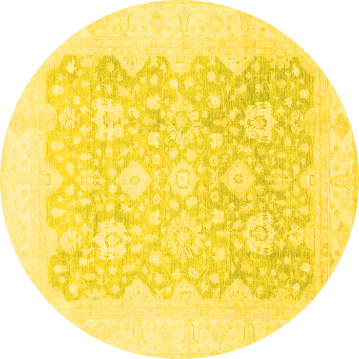 Round Oriental Yellow Traditional Rug, abs793yw