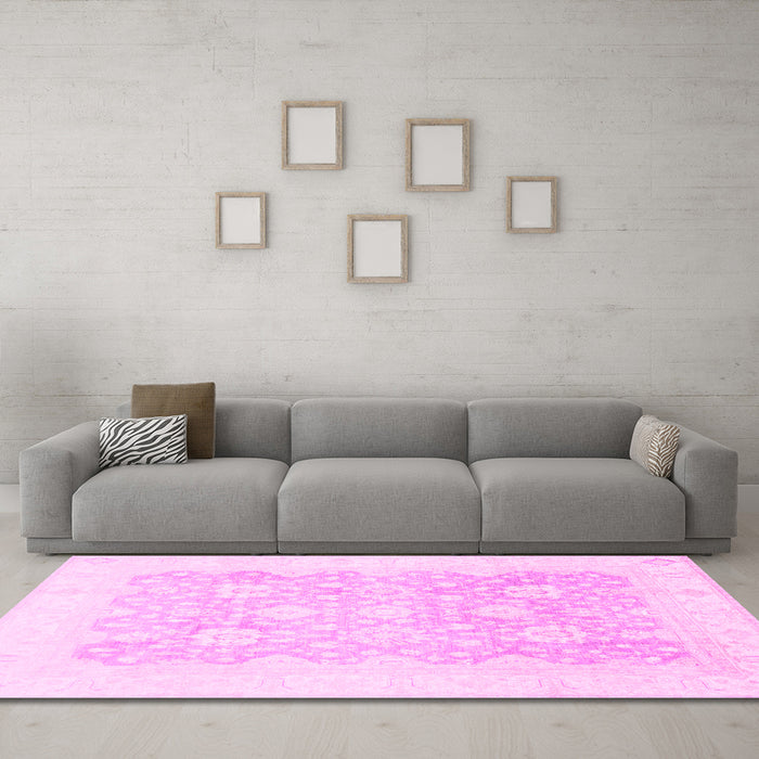 Machine Washable Oriental Pink Traditional Rug in a Living Room, wshabs793pnk