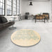 Round Abstract Golden Blonde Gold Oriental Rug in a Office, abs793