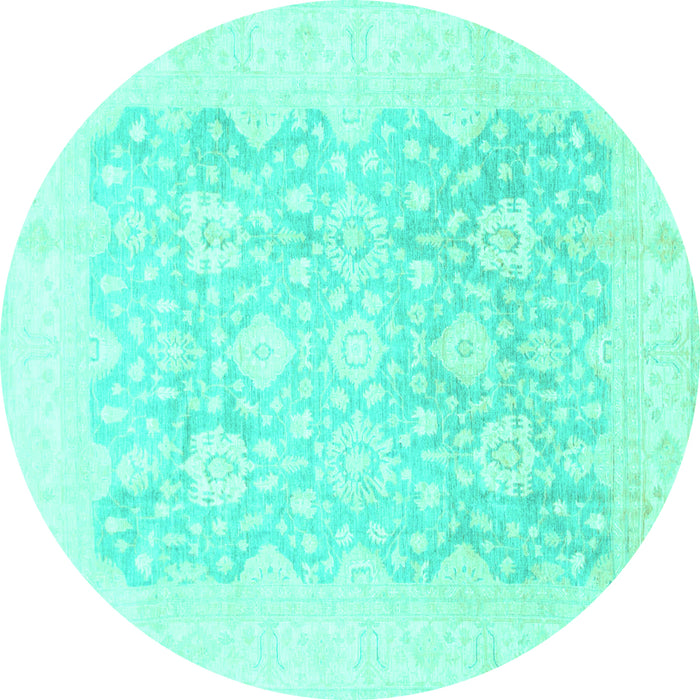 Round Machine Washable Oriental Turquoise Traditional Area Rugs, wshabs793turq