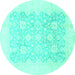 Round Machine Washable Oriental Turquoise Traditional Area Rugs, wshabs793turq