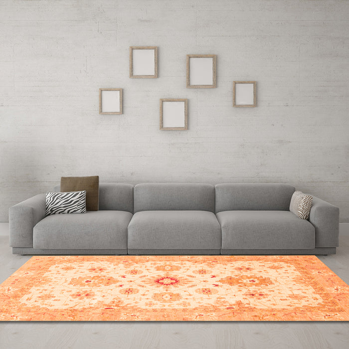 Machine Washable Oriental Orange Traditional Area Rugs in a Living Room, wshabs794org
