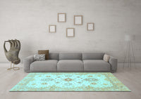 Machine Washable Oriental Light Blue Traditional Rug, wshabs794lblu