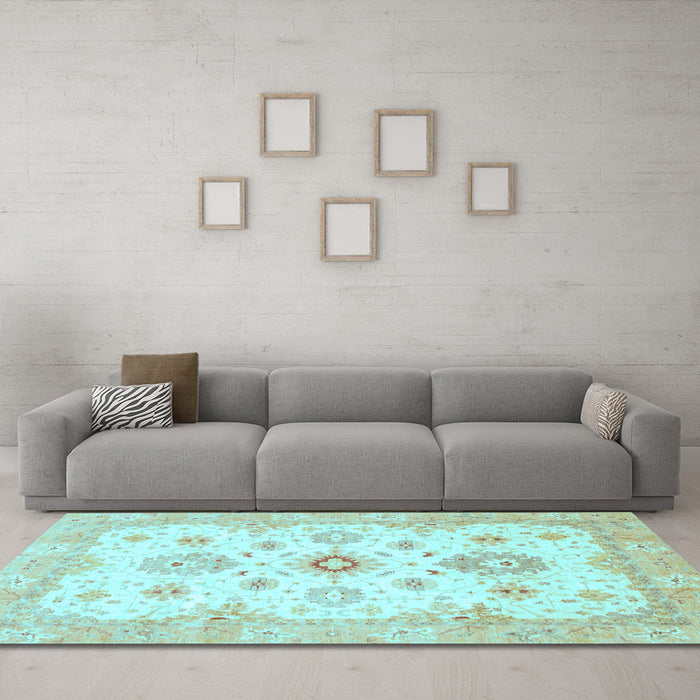Machine Washable Oriental Light Blue Traditional Rug in a Living Room, wshabs794lblu