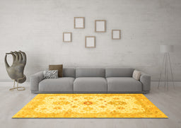 Machine Washable Oriental Yellow Traditional Rug in a Living Room, wshabs794yw