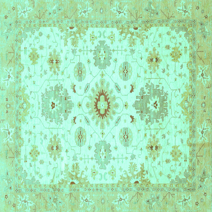 Square Machine Washable Oriental Turquoise Traditional Area Rugs, wshabs794turq
