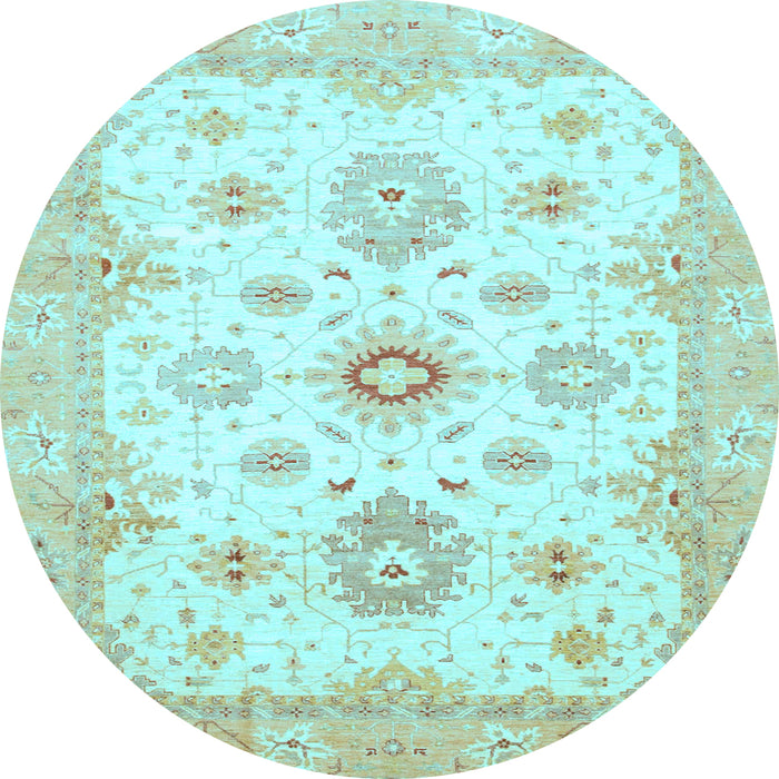 Round Oriental Light Blue Traditional Rug, abs794lblu