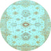 Round Oriental Light Blue Traditional Rug, abs794lblu