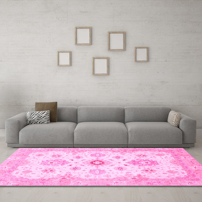 Machine Washable Oriental Pink Traditional Rug in a Living Room, wshabs794pnk