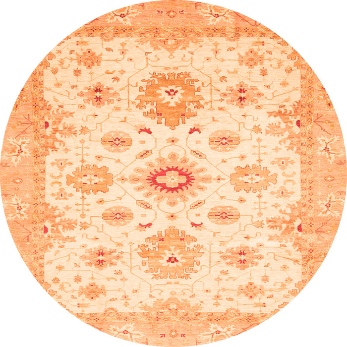 Round Machine Washable Oriental Orange Traditional Area Rugs, wshabs794org