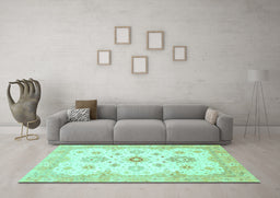 Machine Washable Oriental Turquoise Traditional Area Rugs in a Living Room,, wshabs794turq