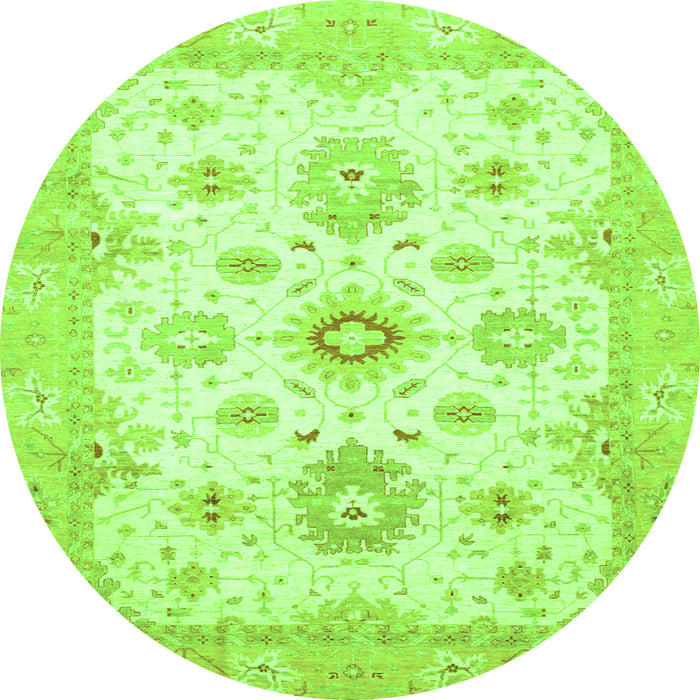 Round Machine Washable Oriental Green Traditional Area Rugs, wshabs794grn