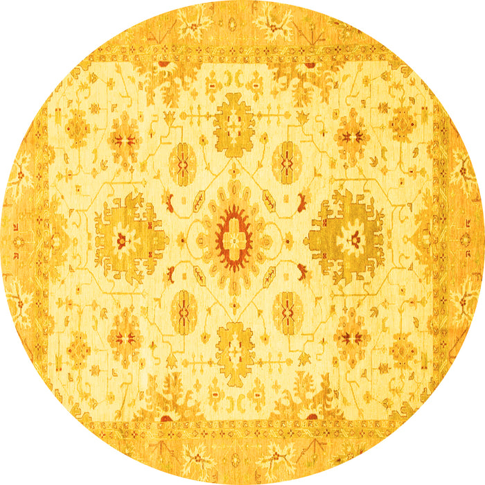 Round Oriental Yellow Traditional Rug, abs794yw
