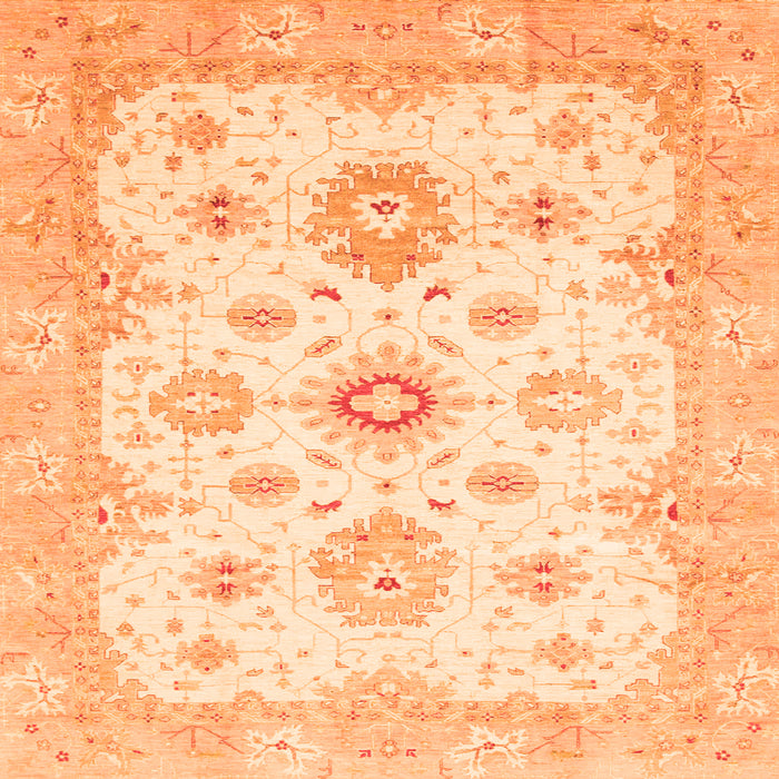 Square Machine Washable Oriental Orange Traditional Area Rugs, wshabs794org