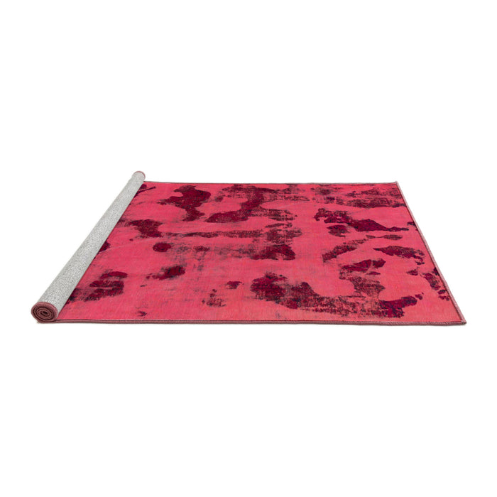 Sideview of Machine Washable Abstract Raspberry Red Rug, wshabs795