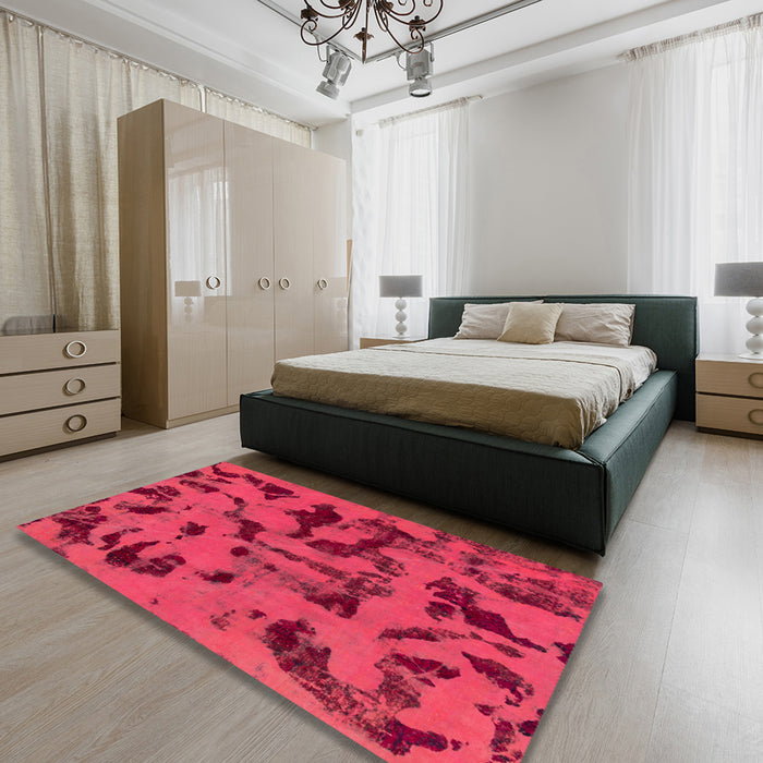 Abstract Raspberry Red Modern Rug in a Bedroom, abs795