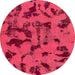 Round Machine Washable Abstract Raspberry Red Rug, wshabs795