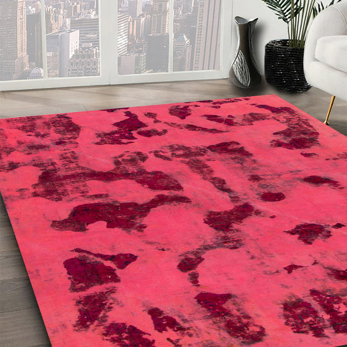 Machine Washable Abstract Raspberry Red Rug in a Family Room, wshabs795