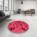 Round Machine Washable Abstract Raspberry Red Rug in a Office, wshabs795