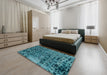 Abstract Teal Green Persian Rug in a Bedroom, abs796