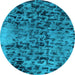 Round Machine Washable Persian Light Blue Bohemian Rug, wshabs796lblu