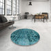 Round Machine Washable Abstract Teal Green Rug in a Office, wshabs796