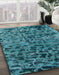 Abstract Teal Green Persian Rug in Family Room, abs796