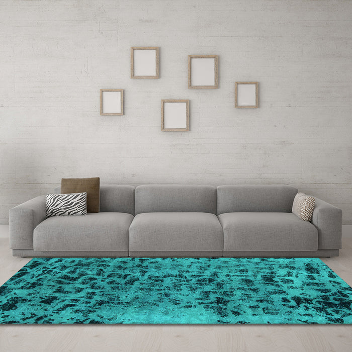 Machine Washable Persian Turquoise Bohemian Area Rugs in a Living Room,, wshabs796turq